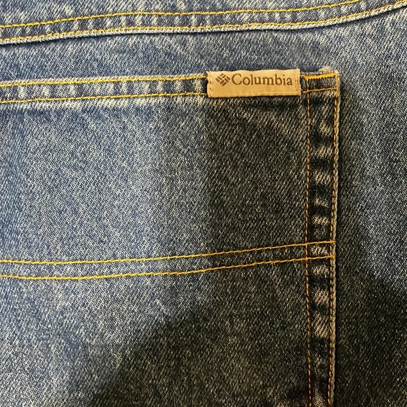 Columbia Men’s Size 40x32 Brush Briar Hunting Pants Canvas Denim Jeans Blue Tan - Picture 7 of 12